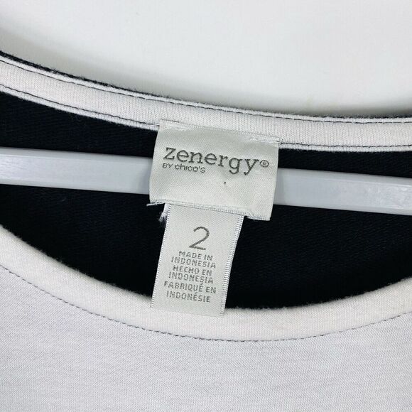 Chico's Size Large 12 2 Zenergy Dominique Colorblock Tunic Top White Gray Black - Picture 4 of 4